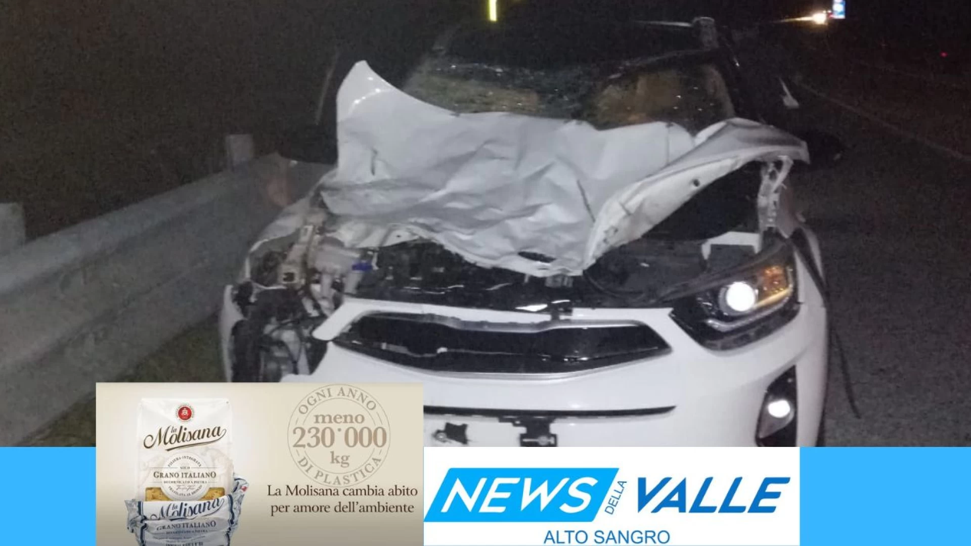 Castel Di Sangro: auto contro cervo sulla statale 652 "Fondovalle Sangro". Due giovani illesi.